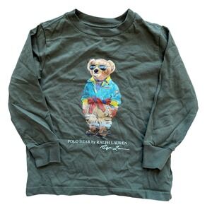 Kids Ralph Lauren Polo Bear Long Sleeve T Shirt Green Size 3T